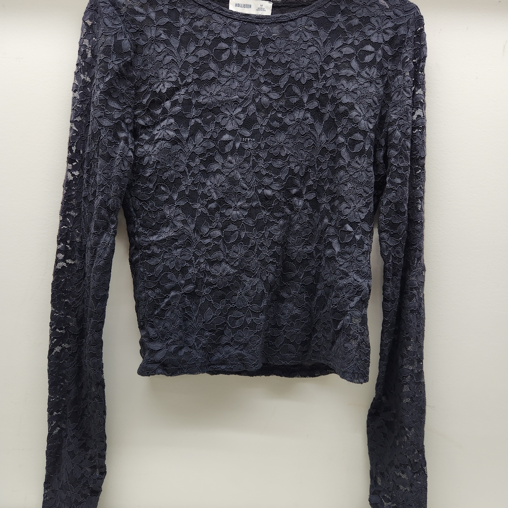 Hollister Navy Floral Lace Long-Sleeve Top